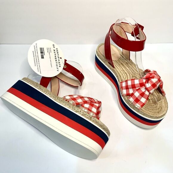 Gucci Shoes - Gucci Sefir Espadrille Flatform Sandals EU 39.5 US 9.5 Red Blue Gingham Striped